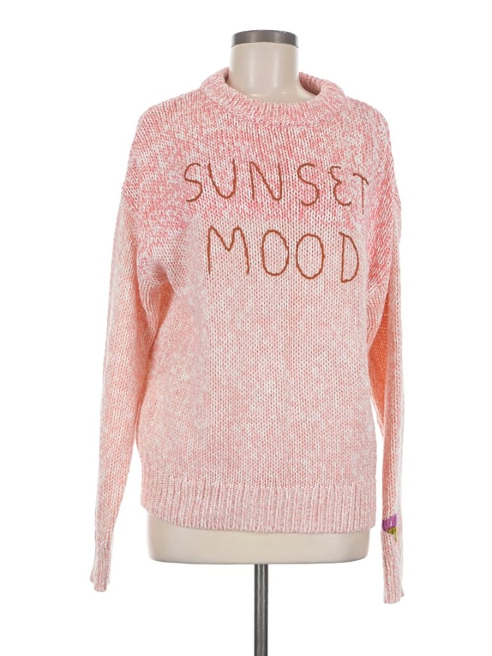 Sundance Pink Graphic Graphic "Sunset Mood" Mock Neck Knit Sweater - Size M
